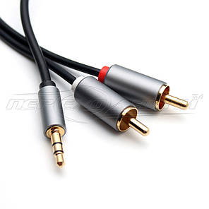 Аудіокабель jack 3.5 mm to 2RCA (висока якість) New Design, 1 м, фото 1