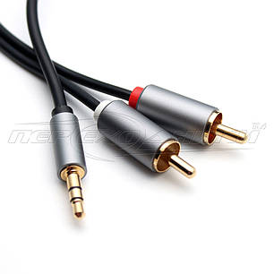 Аудіо кабель jack 3.5 mm to 2RCA (висока якість) New Design,3.0 м, фото 2