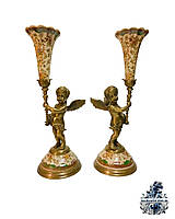 Антикварная бронзовая фарфоровая статуэтка конфетница ваза старинная фигурка Антиквариат винтаж скульптура