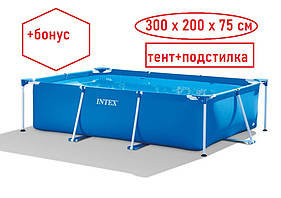 Каркасний басейн Intex 28272 , прямокутний басейн 300 х 200 х 75 см, тент + підстилка в комплекті