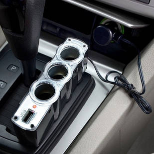 Розгалужувач c USB IN-CAR потрійний розгалужувач для авто