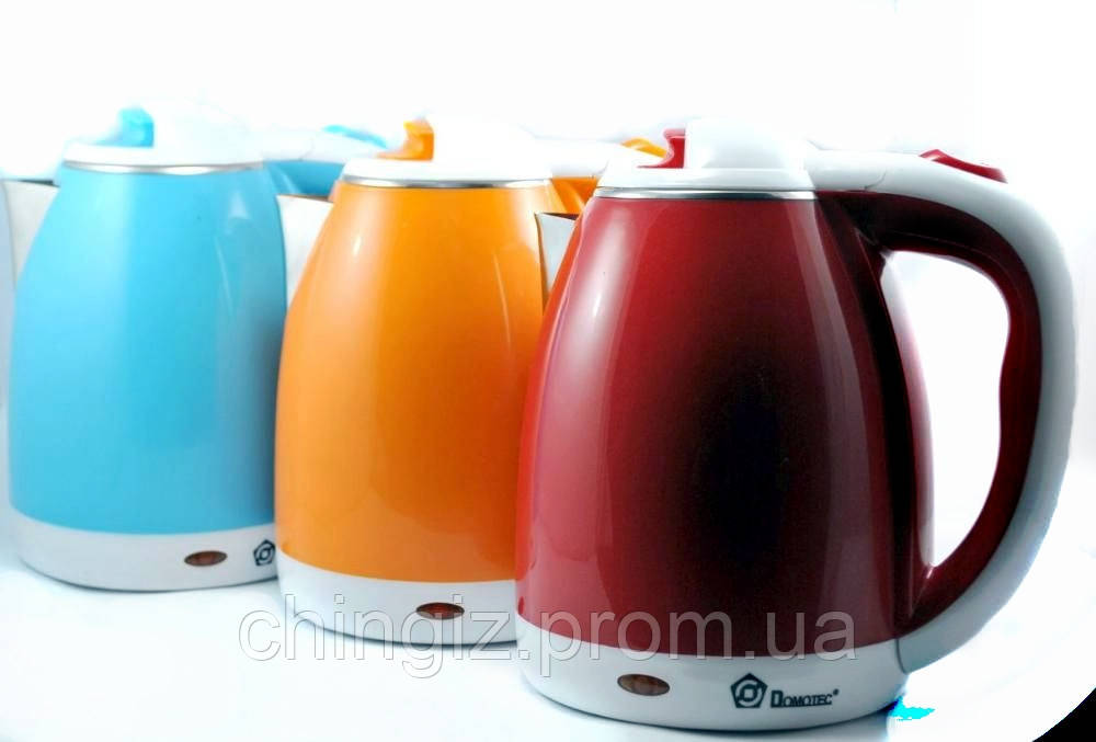 Електрочайник Domotec НЕРЖАВІЮЧА СТАЛЬ з захистом, яскраві кольори
