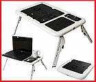 Столик-підставка для ноутбука з кулером E-Table розкладний складаний столик для планшета з охолодженням, фото 3