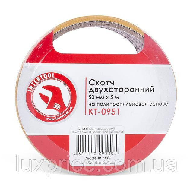 Скотч двосторонній 50 мм * 5 м на поліпропіленовій основі INTERTOOL KT-0951    Luxprice, фото 1