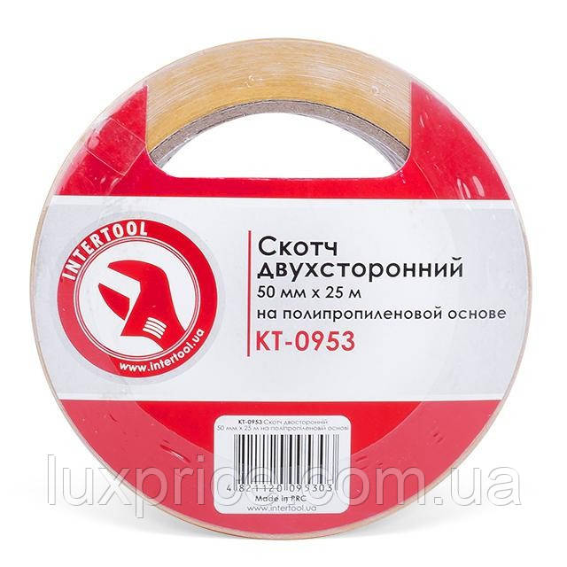 Скотч двосторонній 50мм * 25м на поліпропіленовій основі INTERTOOL KT-0953    Luxprice, фото 1