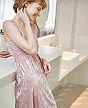 Сорочка нічна жіноча оксамитова мереживна. Комбінація з мереживом. Нічна сорочка, розмір S (рожева), фото 5