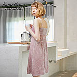 Сорочка нічна жіноча оксамитова мереживна. Комбінація з мереживом. Нічна сорочка, розмір S (рожева), фото 6