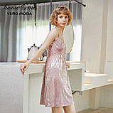 Сорочка нічна жіноча оксамитова мереживна. Комбінація з мереживом. Нічна сорочка, розмір S (рожева), фото 4