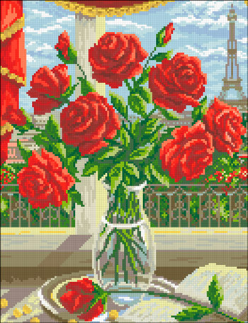 АМШ-110. Набір алмазної мозаїки Червоні троянди. 33х43см, фото 1