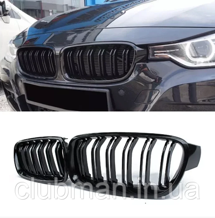 Решітка ноздрі BMW (БМВ) 3 series (F30, F31) 2012-2019 Глянець 2 ребра, фото 1