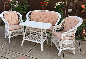 Плетені меблі з накидками ⁇ Комплект плетених білих меблів з диваном ⁇ меблі з лози в альтанку