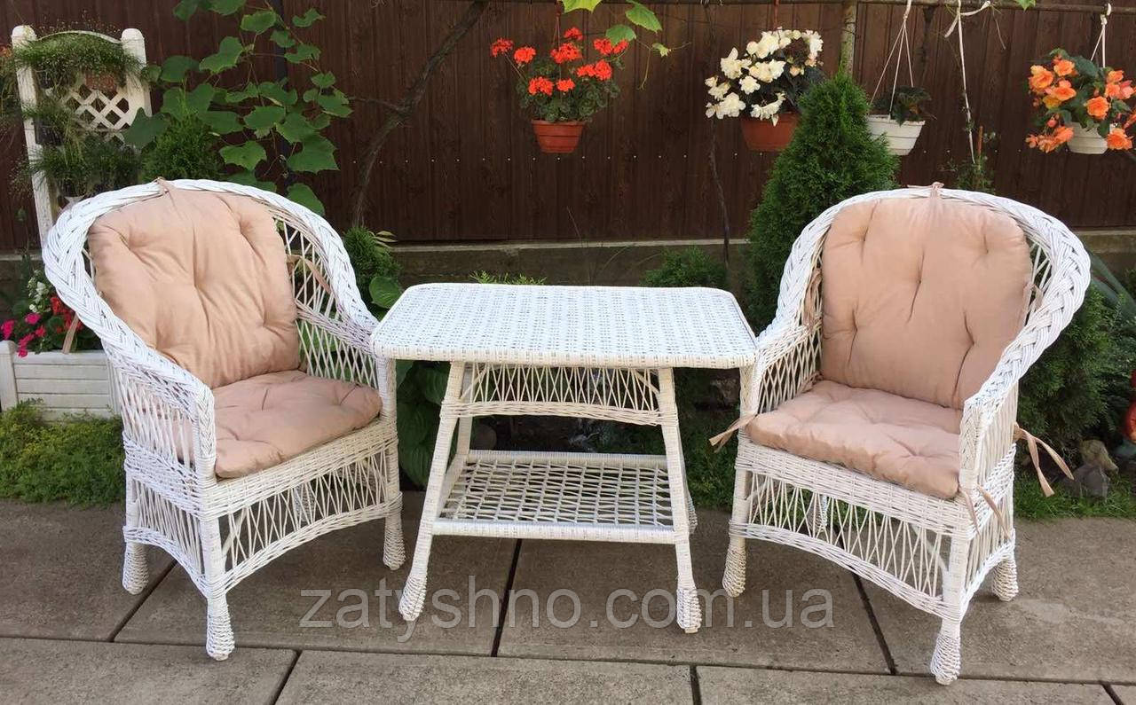 Плетені меблі білі<unk> Комплект плетений на 2 персони <unk> меблі з лози в сад, фото 1