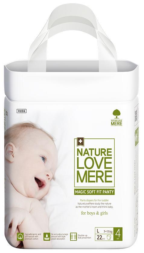 NATURE LOVE MERE — Підгузки-трусики дитячі, серія MAGIC SOFT FIT, розмір L, 22 шт., 7-11 кг