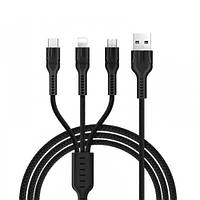 Кабель Hoco U31 (micro USB+Lightning+Type-C) довжина 1.2 метра Чорний