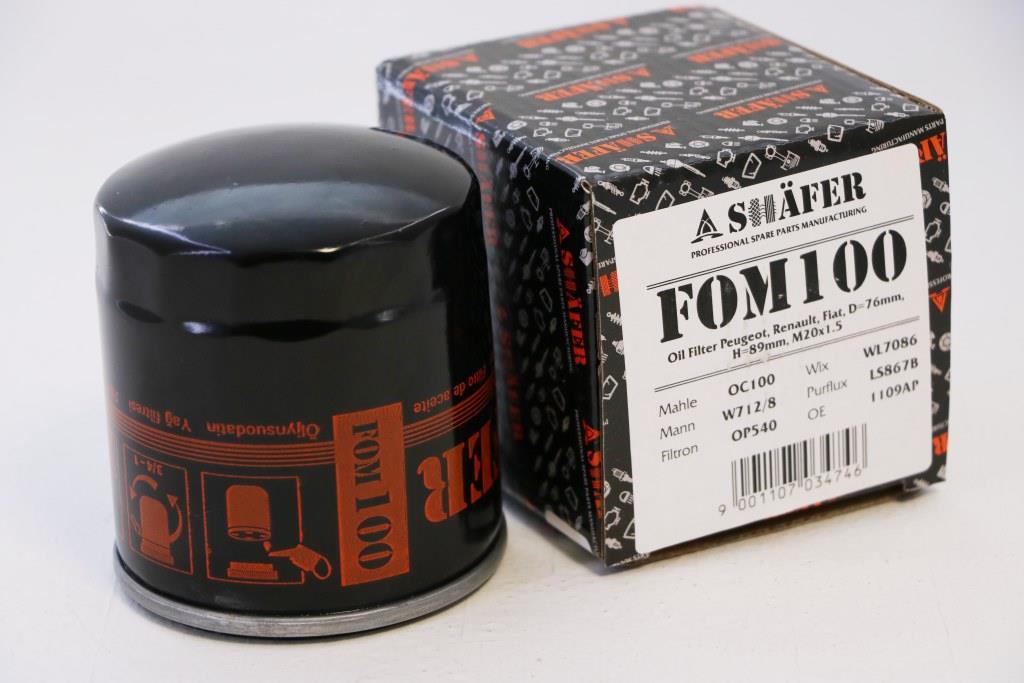 Фільтр масляний SHAFER FOM100 (SCT SM113) Peugeot, Renault, Fiat, D=76mm, H=89mm, M20x1.5
