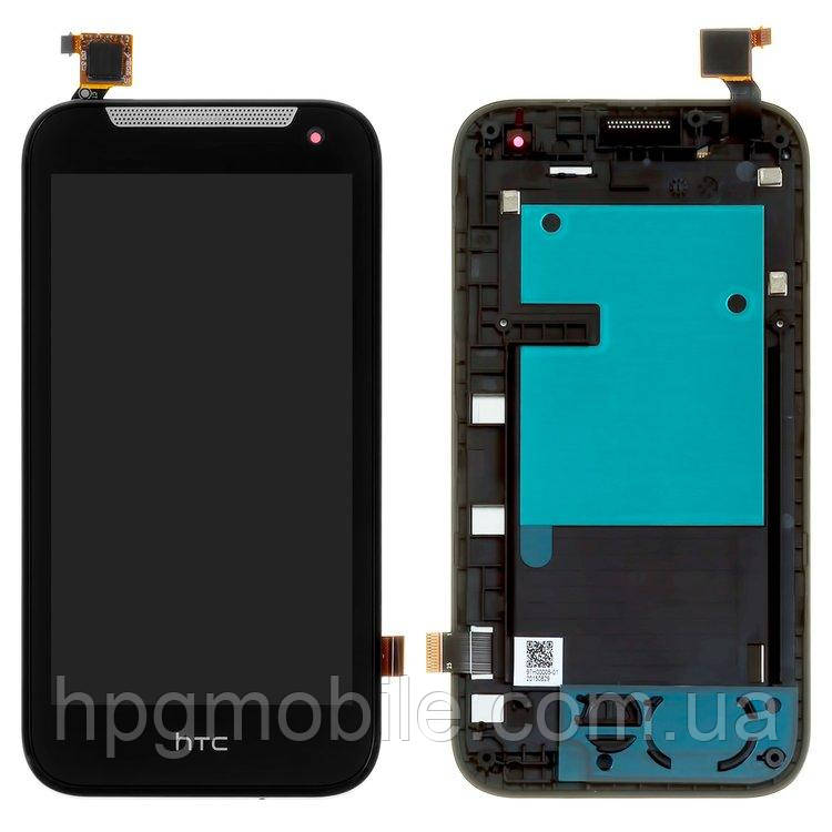 Дисплей для HTC Desire 310 Dual Sim (127*63), модуль (екран і сенсор), з рамкою, чорний, оригінал, фото 1