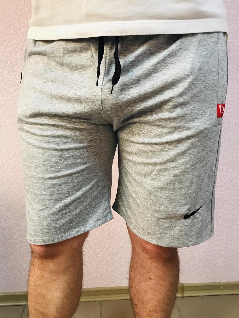 Чоловічі спортивні трикотажні шорти Nike розміри 52-60 батали ростовка світло-сірі