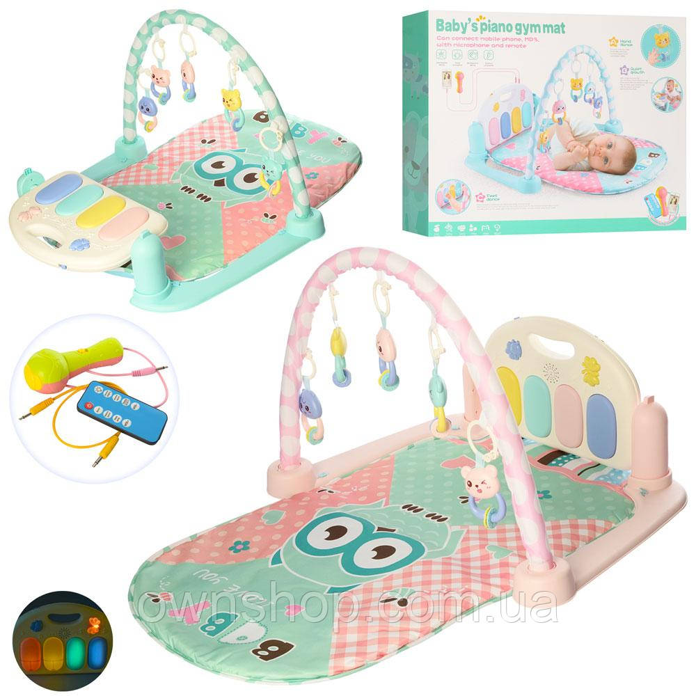 Розвивальний килимок для немовляти 9915 В із піаніно, МР3, мікрофон, музика, світло, 820*500 мм, фото 1