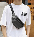 Чоловіча сумка-бананка темно-сірого кольору,, фото 2