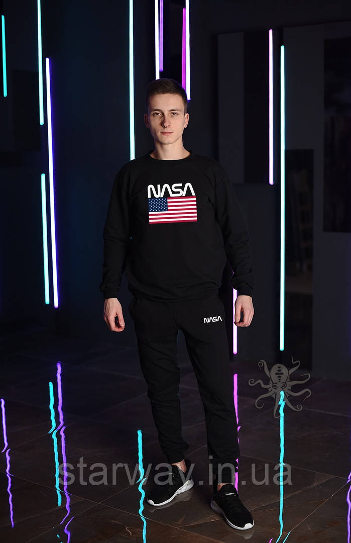 Спортивний чорний костюм nasa | наса логотип принт
