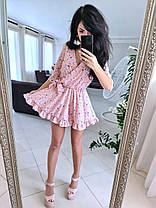 Комбінезон ромпер Бриз жіночий ніжний літній на запах з рюшами в квітковий принт Dmk2563, фото 5