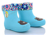Гумові чоботи калоші для дівчинки з підкладкою блакитні