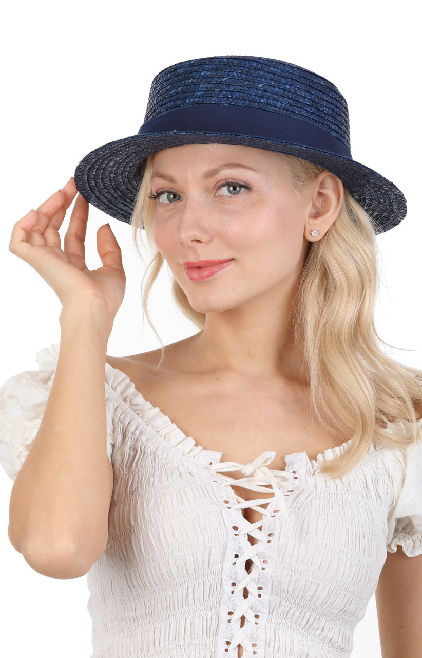 Капелюх канотьє із соломи синій, фото 1