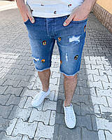 Мужские джинсовые шорты / синие (с нашивками)