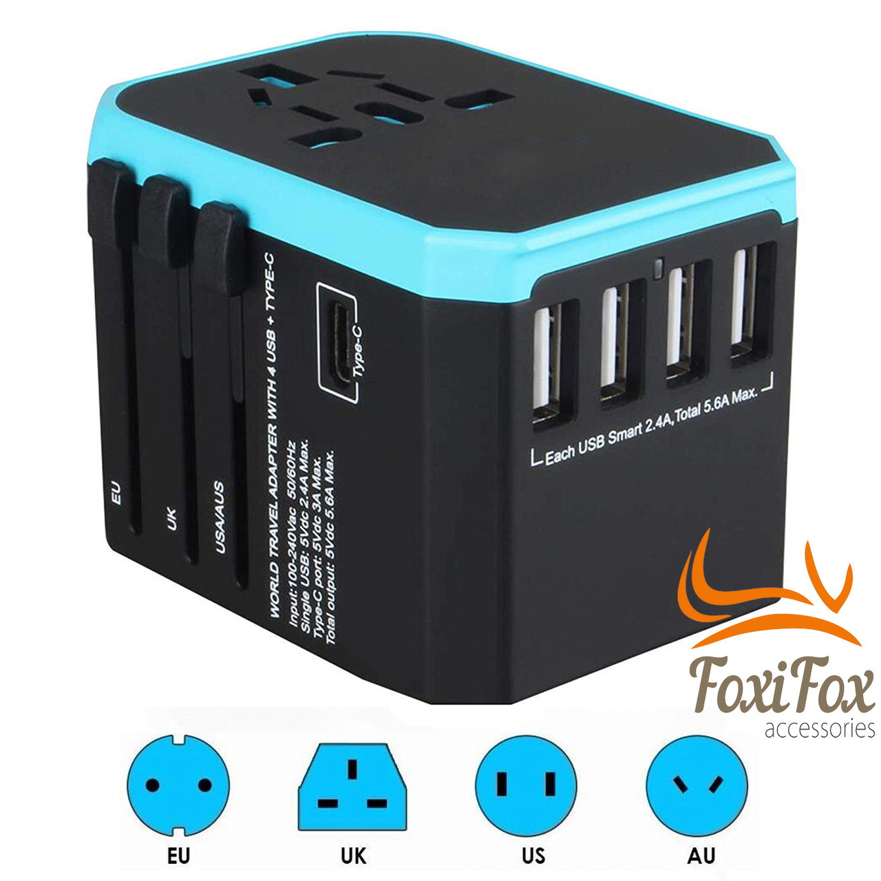 Універсальний адаптер живлення + 4 USB + Type-C