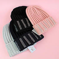 Зимняя шапка для девочки стразы тм Nikola размер 54-56