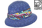 Капелюх із соломи синій із різнобарвною стрічкою, фото 3