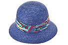 Капелюх із соломи синій із різнобарвною стрічкою, фото 4