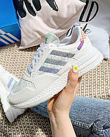 Стильные кроссы в белом цвете Адидас ЗХ 500 Вайт. Adidas ZX500 white женские кроссовки белые