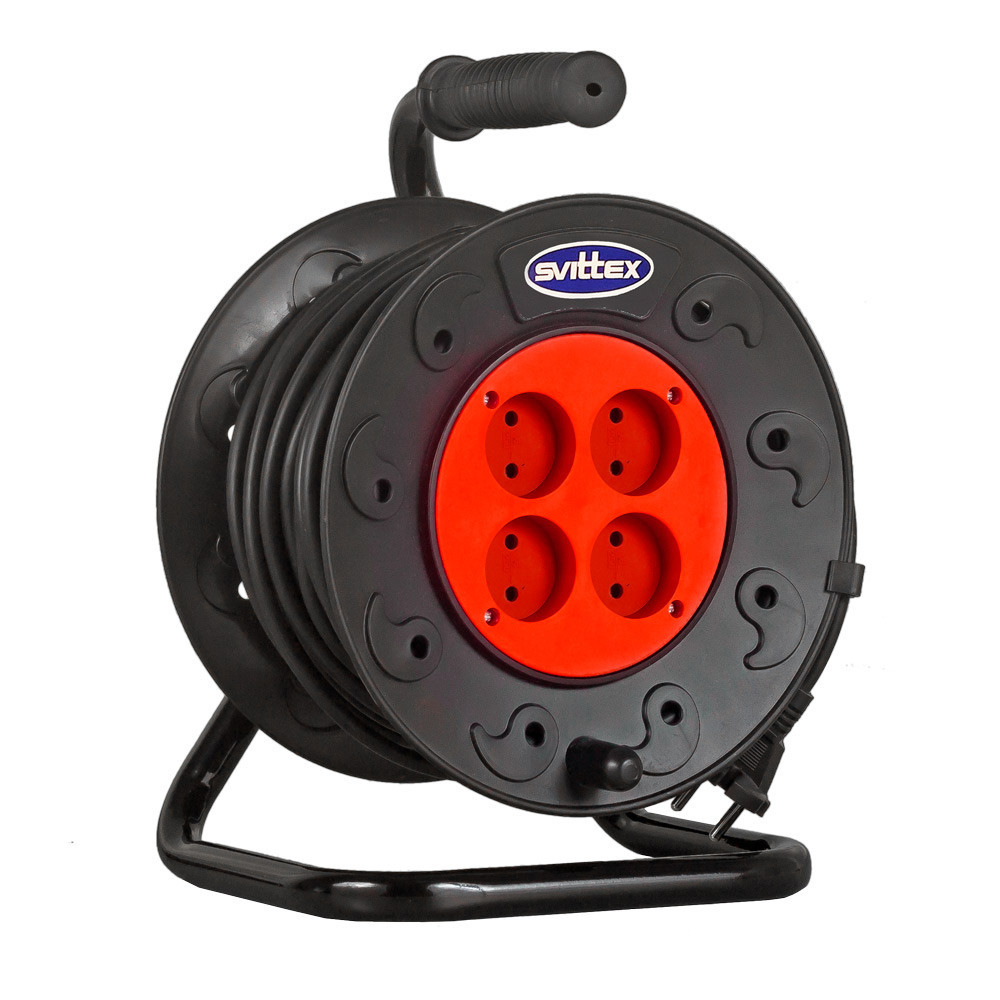Подовжувач SVITTEX на котушці 30 м із перерізом проводу 2х0,75 мм2.