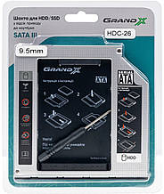 Адаптер Grand-X для підключення HDD 2.5" у відсік приводу ноутбука SATA3 Slim 9.5 мм