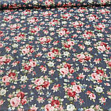 Бавовняний сатин рожеві троянди на сірому, ш. 160 см, фото 2