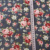 Бавовняний сатин рожеві троянди на сірому, ш. 160 см, фото 3