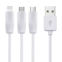 Кабель Hoco X1 (micro USB+Lightning+Type-C) длина 1 метр Белый