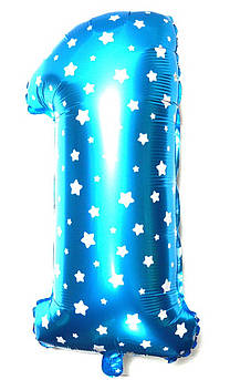 Кулька цифра 1 Один синій із зірками фольгований Розмір 65 см