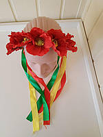 Вінок на голову з червоних маків з атласними стрічками Kapriss