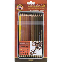 Набор карандашей 12 цв. Koh-I-Noor, Polycolor, Brown Line в металическом пенале