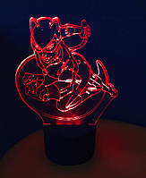 3d-светильник Женщина-кошка, Catwoman, 3д-ночник, несколько подсветок (батарейка+220В))