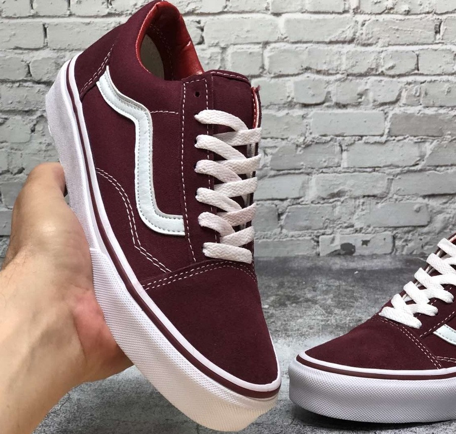 Чоловічі і жіночі кеди Vans old school бордові Ванс. Живе фото. топ (ванс олд скул, vans old skool)