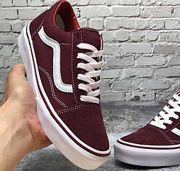 Чоловічі і жіночі кеди Vans old school бордові Ванс. Живе фото. топ (ванс олд скул, vans old skool)