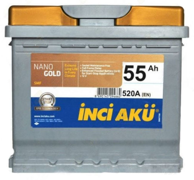 Акумулятор Inci Aku Nanogold Start-Stop EFB 55Ah/520A R+ Автомобільний L1 055 052 013 АКБ Туреччина НДС