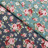 Бавовняний сатин рожеві троянди на сірому, ш. 160 см, фото 4