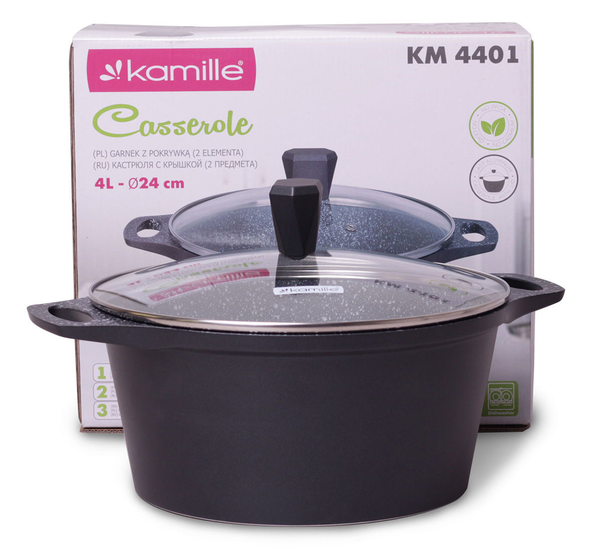 Каструля з кришкою Kamille 4.0 л з литого алюмінію і антипригарним покриттям для індукції і газу KM-4401
