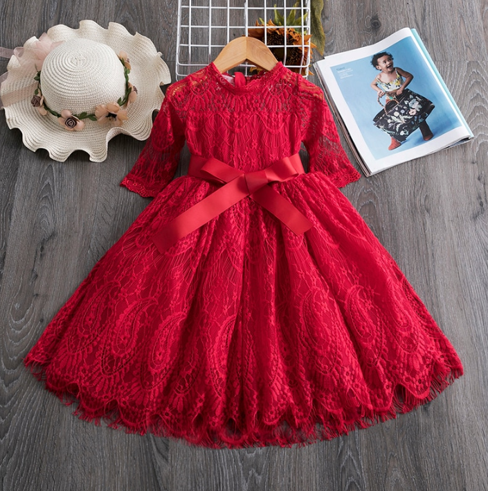 Ошатне червоне мереживне плаття для дівчинкиElegant red lace dress for girls cotton