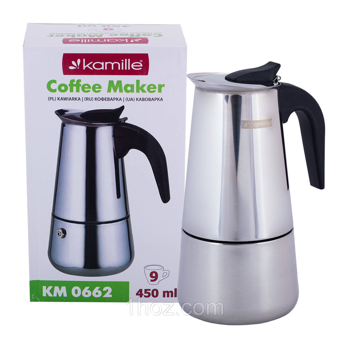 Гейзерна кавоварка Kamille 450мл з нержавіючої сталі KM-0662, фото 1