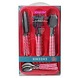 Набір столових приладів Kamille Синій 24 предмета з нержавіючої сталі з пластиковими ручками і підставкою, фото 9